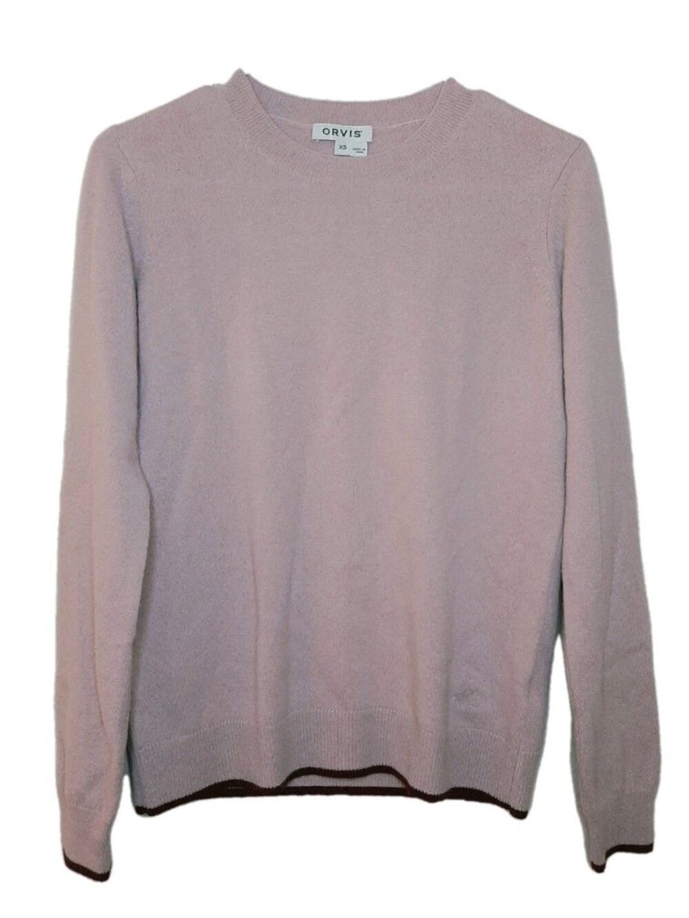 Orvis Sweater Dusty Rose Maroon Trim Women Size XS 100% Cashmere Soft Pullover